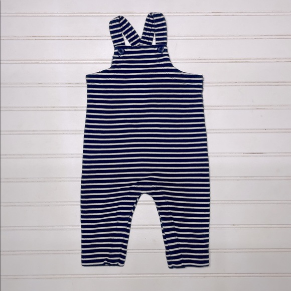 HANNA ANDERSSON MOON & BACK EUC/LN 100% Organic Cotton Navy Striped Overalls - Picture 1 of 1